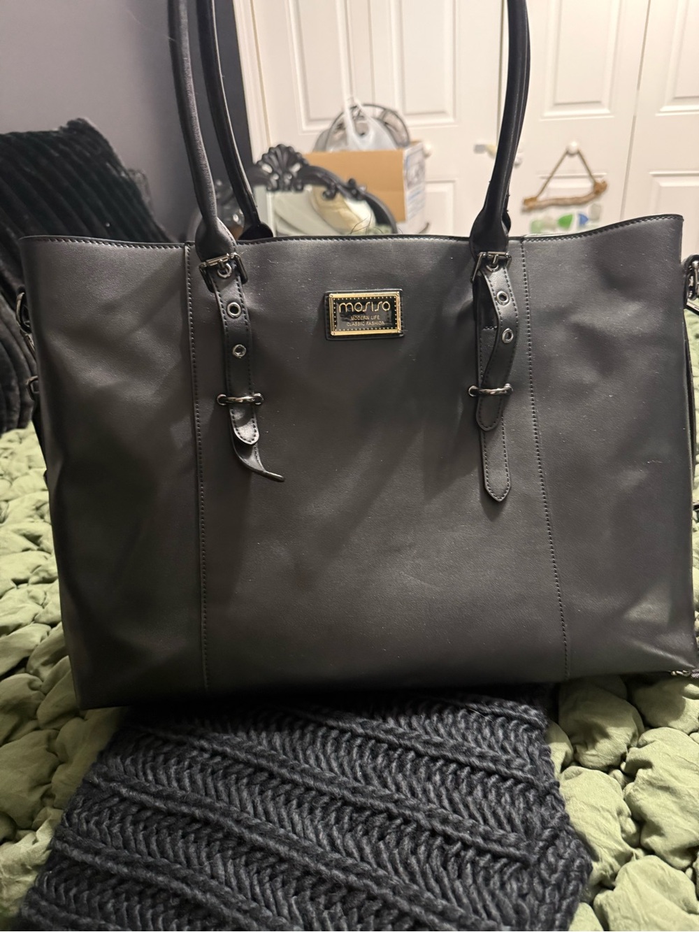 Black Leather laptop bag - Sleek Everyday Carry